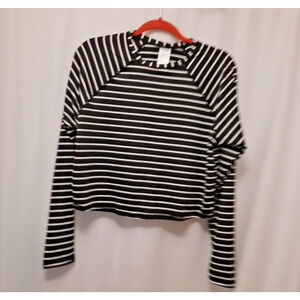 Kona Sol Large 12-14 Black & White Striped LS Cropped Rash Guard Swim Shirt nwt